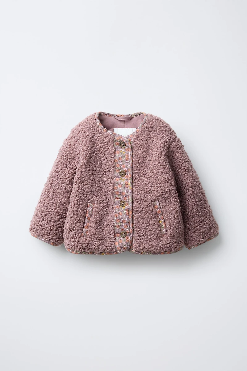 LINED FLEECE COAT WITH FLOWERS