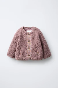 LINED FLEECE COAT WITH FLOWERS