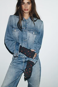 HEART EMBROIDERED KNIT MITTENS