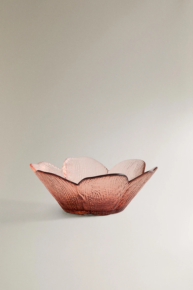GLASS BOWL WITH RAISED FLORAL DESIGN