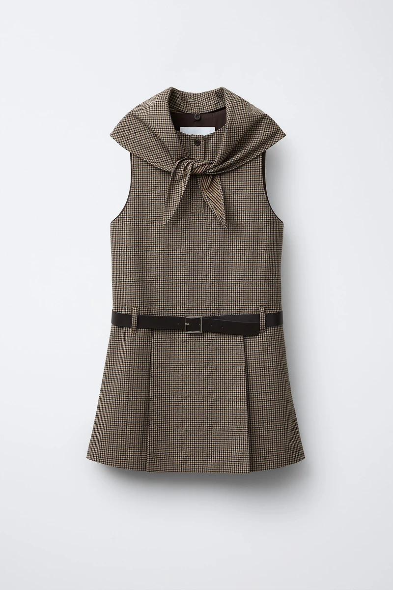 PLAID PINAFORE DRESS WITH DETACHABLE SCARF