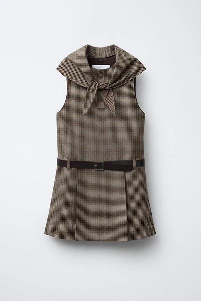 PLAID PINAFORE DRESS WITH DETACHABLE SCARF