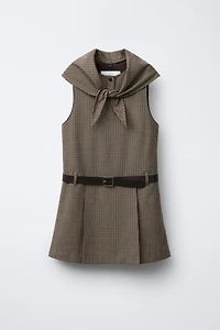 PLAID PINAFORE DRESS WITH DETACHABLE SCARF