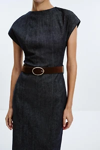BELTED FITTED MIDI DRESS