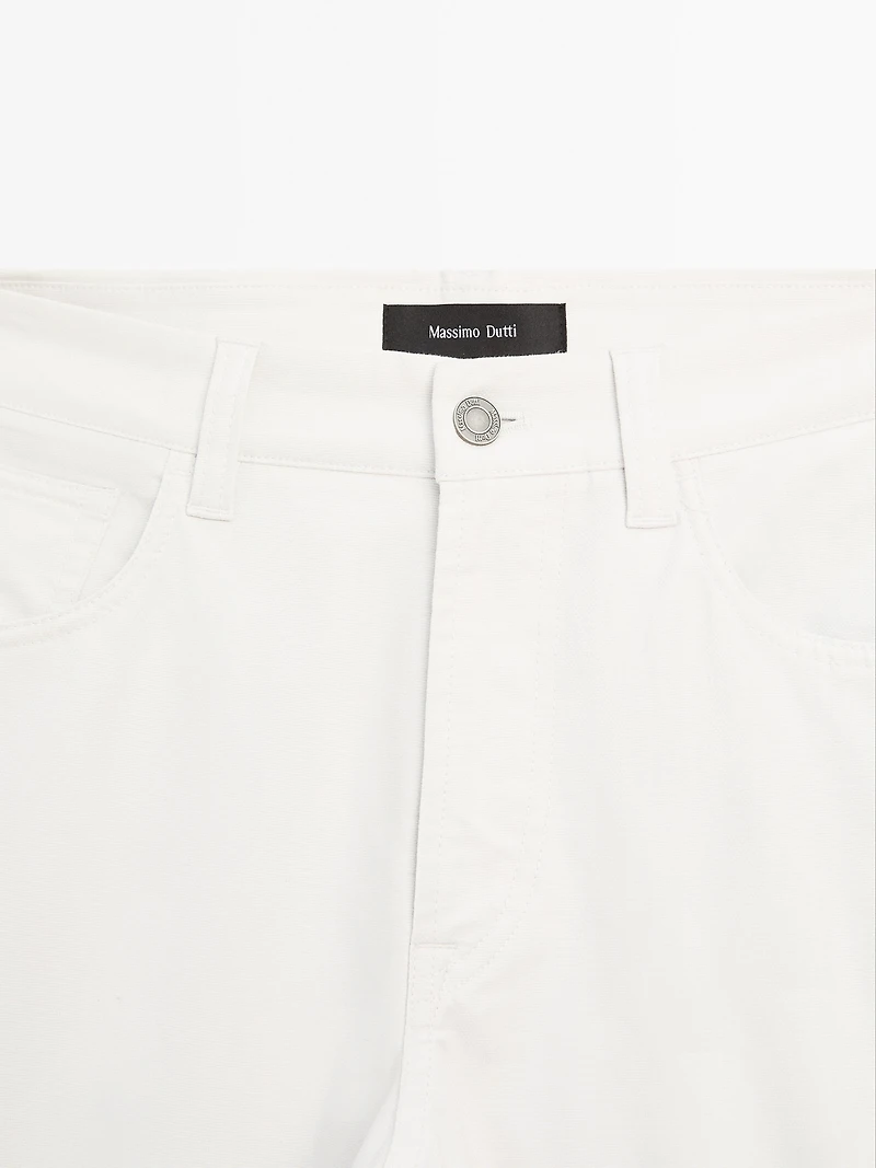 Lightweight tapered fit denim-effect trousers