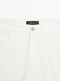 Lightweight tapered fit denim-effect trousers