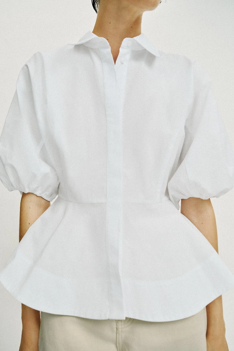 PEPLUM SHIRT WITH PUFF SLEEVES