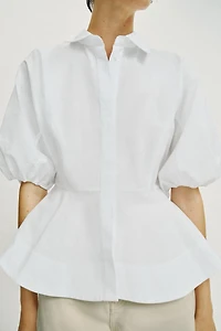PEPLUM SHIRT WITH PUFF SLEEVES