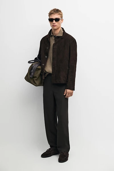 Suede leather pocket overshirt