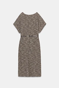 TEXTURED BELTED MIDI DRESS