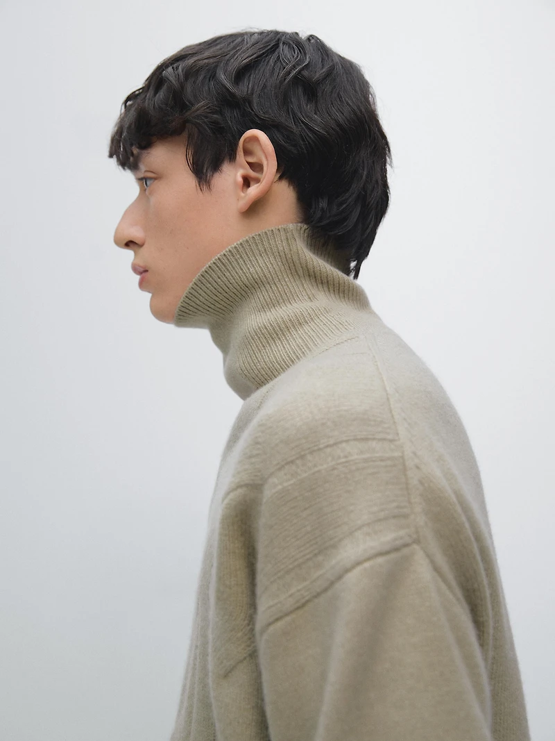 Wool blend knit sweater with high neck