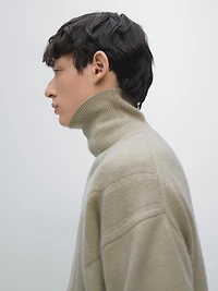 Wool blend knit sweater with high neck