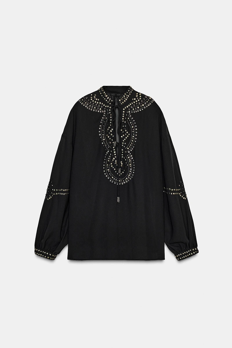 SEMI-SHEER BEADED BLOUSE