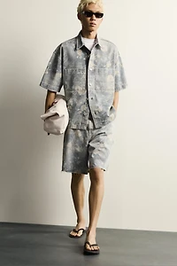 WASHED FLORAL PRINT RELAXED FIT SHORTS