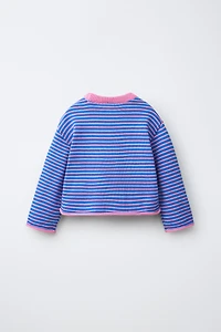 STRIPED EMBROIDERED HEART KNIT SWEATER