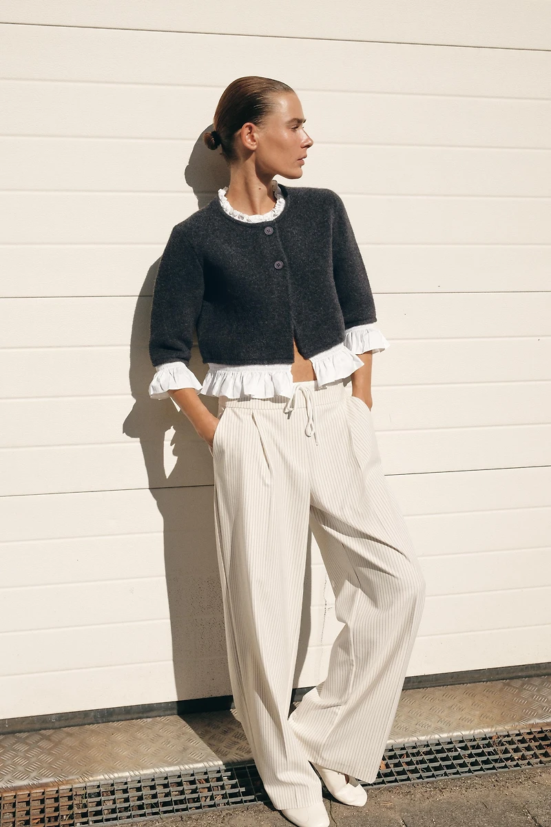 POPLIN TRIM COMBINATION CARDIGAN
