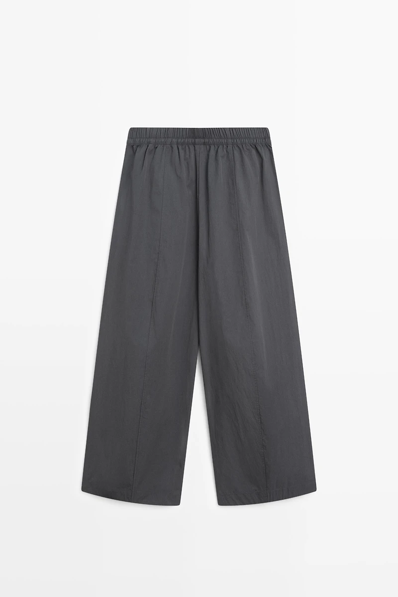 Cropped technical barrel fit pants