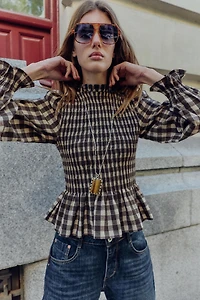 PLAID SMOCKED SHIRT
