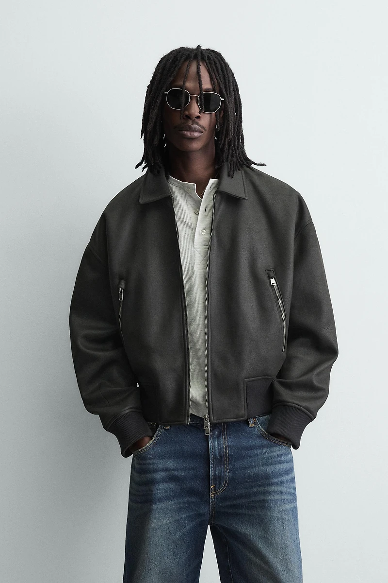 FAUX LEATHER BOMBER JACKET