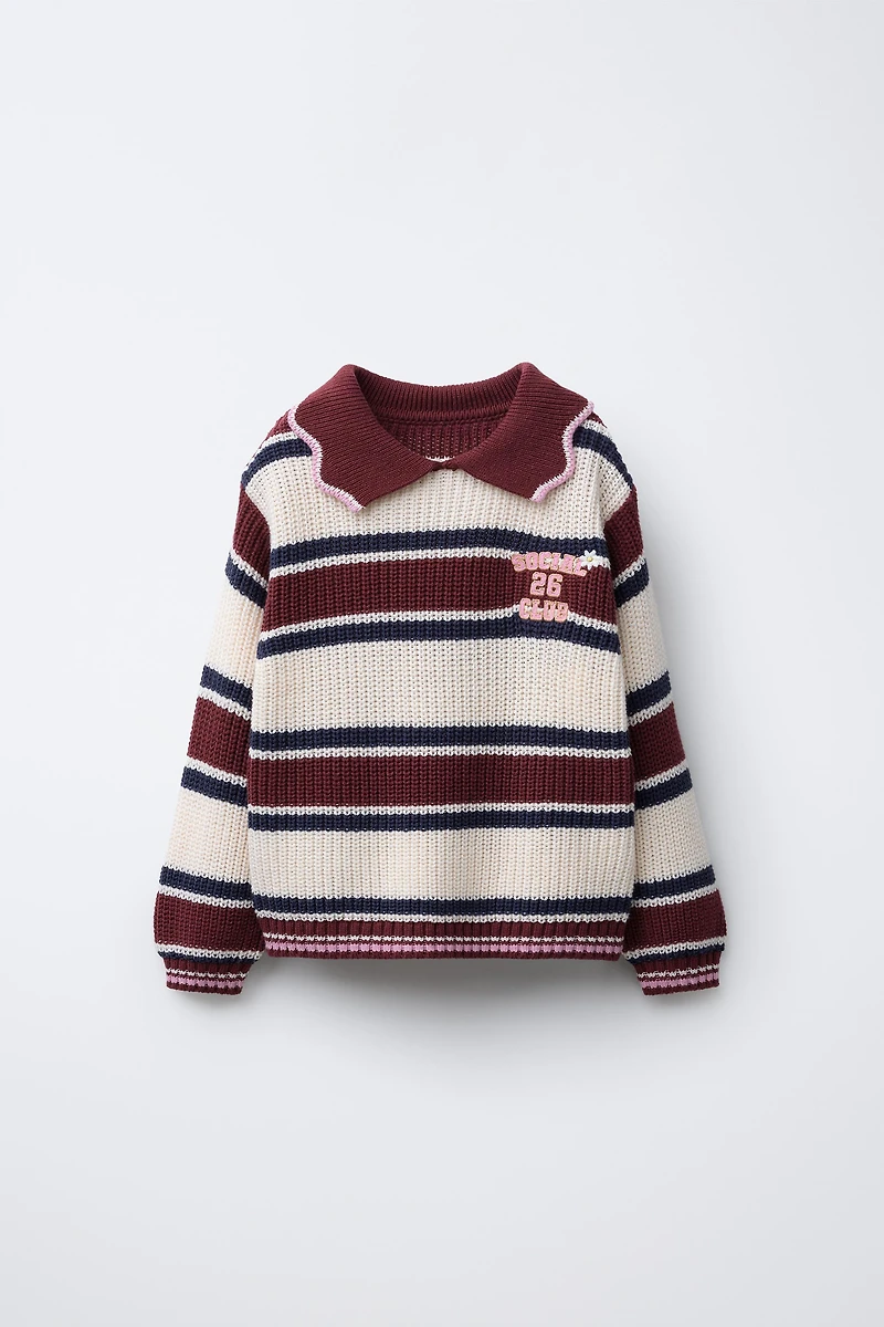 PULL EN MAILLE POLO RAYURES BRODÉ