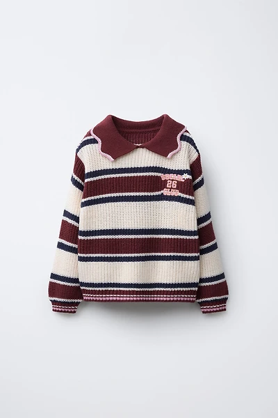 PULL EN MAILLE POLO RAYURES BRODÉ