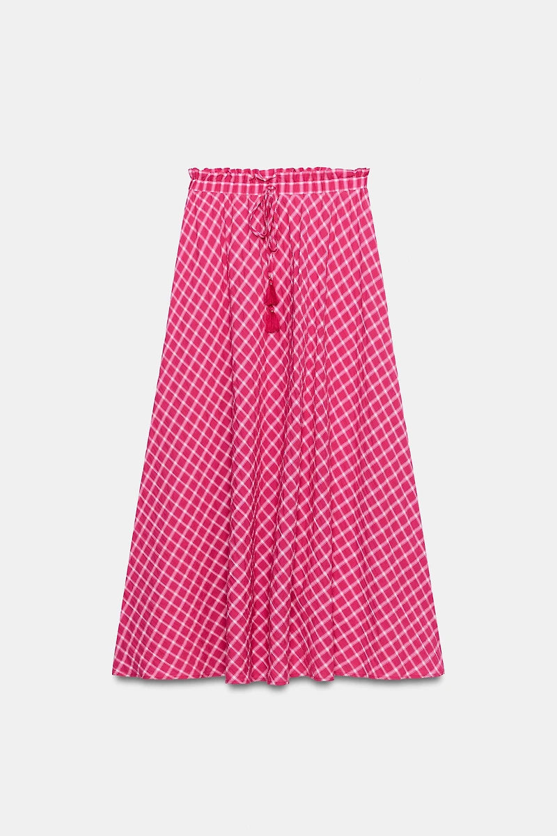 PLAID MIDI SKIRT