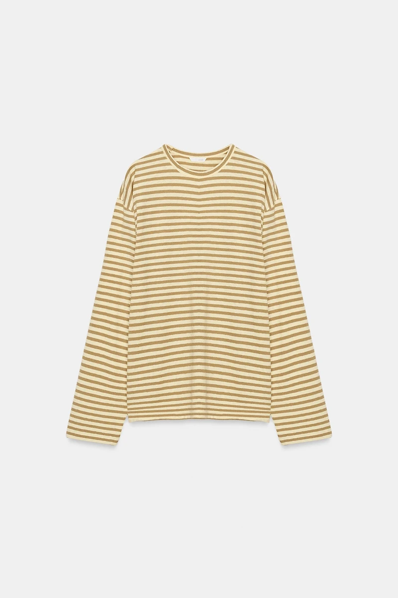 STRIPED COTTON AND LINEN T-SHIRT