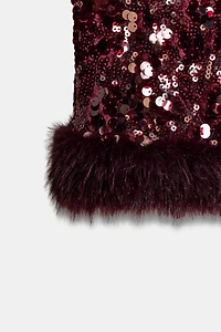 SEQUIN TOP WITH FAUX FUR HEM