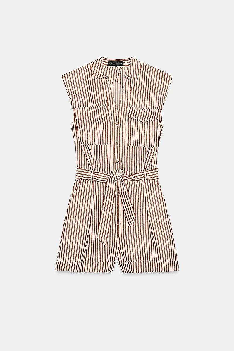 STRIPED BELTED SHORT JUMPSUIT