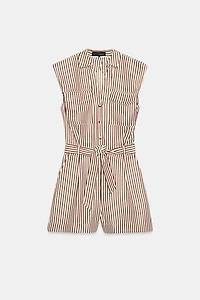 STRIPED BELTED SHORT JUMPSUIT