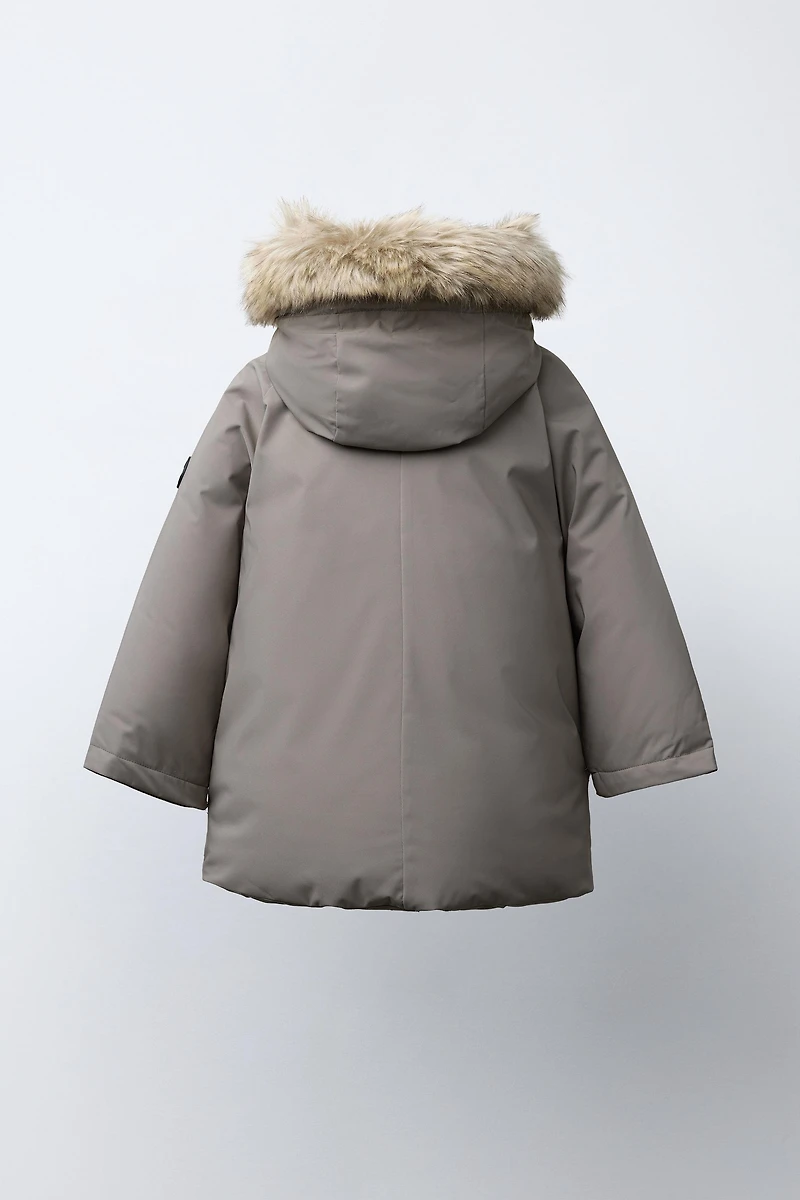 WATER REPELLENT PARKA WITH REMOVABLE FAUX FUR HOODIE