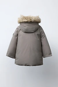 WATER REPELLENT PARKA WITH REMOVABLE FAUX FUR HOODIE
