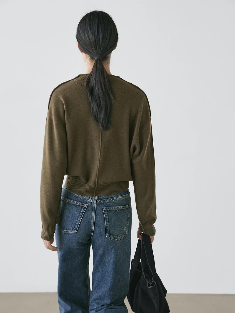 Wool blend knit cardigan with seam details