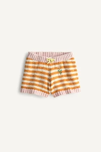 KNIT STRIPED EMBROIDERED FLOWER SHORTS LIMITED EDITION