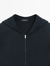 Zip-up knit cardigan with hood
