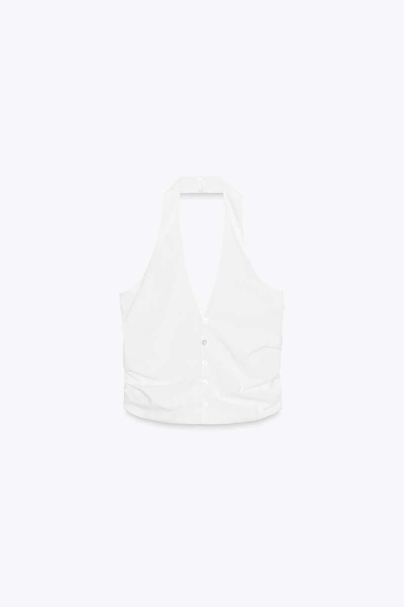 RUCHED HALTER VEST TOP