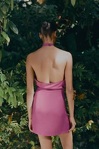 KNOTTED HALTER MINI DRESS