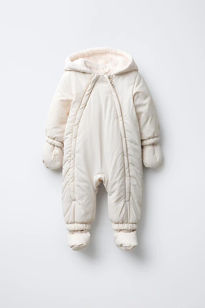 NYLON ROMPER WITH DETACHABLE MITTENS AND BOOTIES