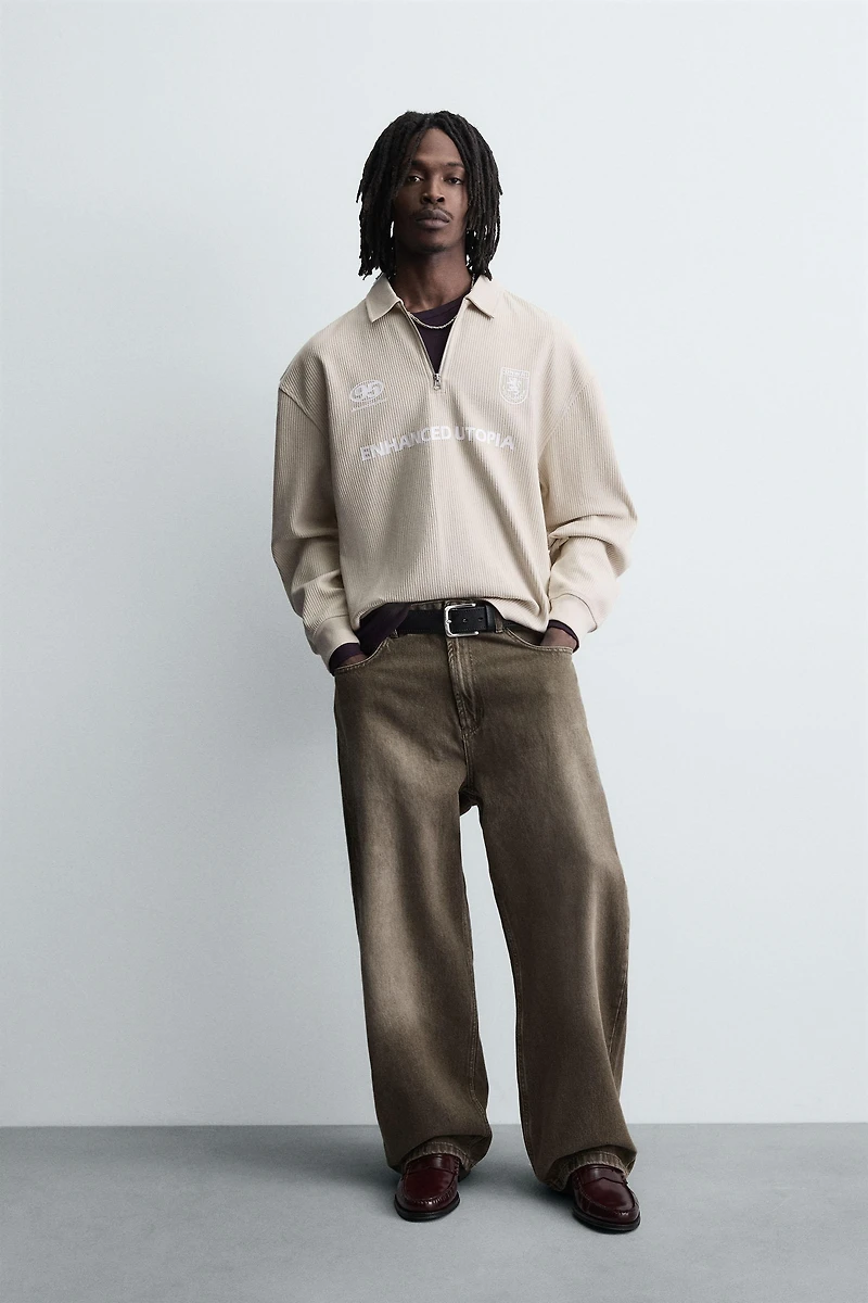 RIB KNIT TEXTURED POLO SHIRT