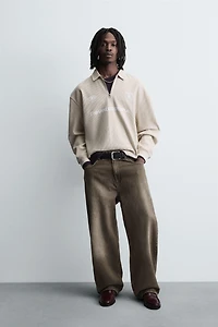 RIB KNIT TEXTURED POLO SHIRT