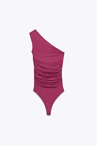 ASYMMETRIC POLYAMIDE BODYSUIT WITH METAL DETAIL