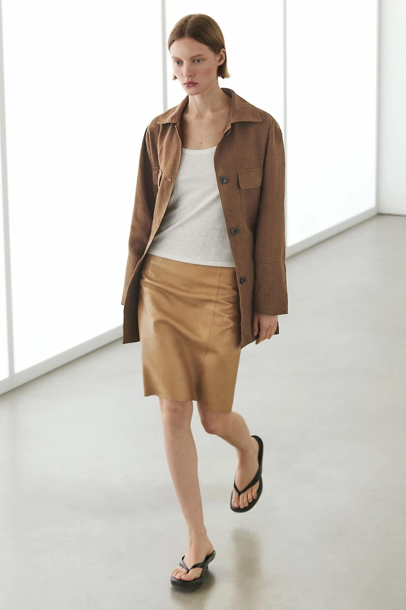 Nappa leather mini skirt