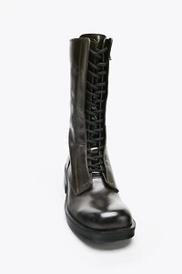 LACED LEATHER ANKLE BOOTS