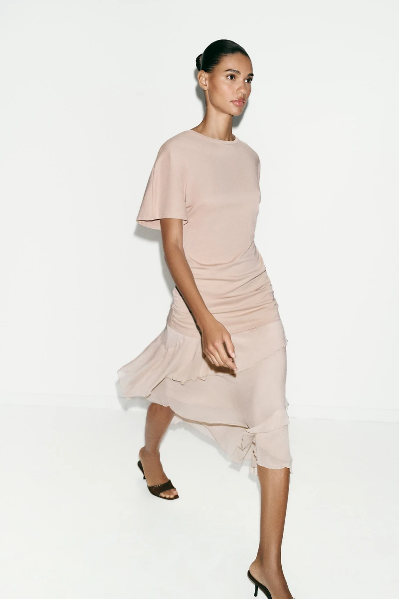 RUFFLED COMBINATION DRESS