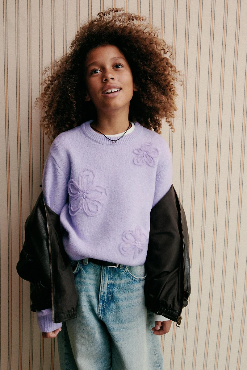 TULLE FLORAL KNIT SWEATER