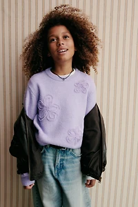 TULLE FLORAL KNIT SWEATER