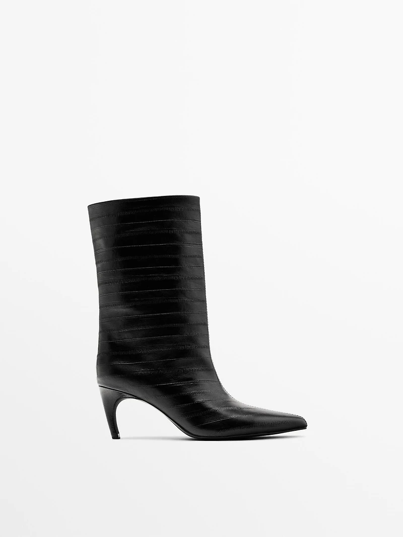 Embossed leather high-heel ankle boots