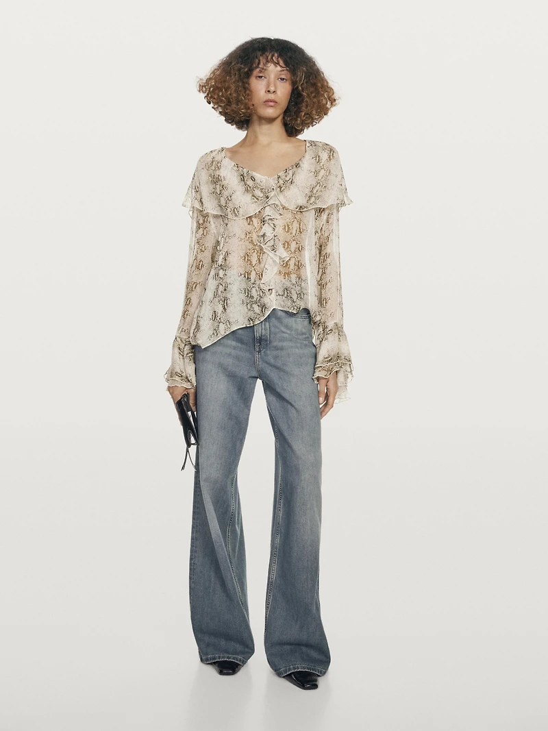 Snakeskin print blouse with ruffles