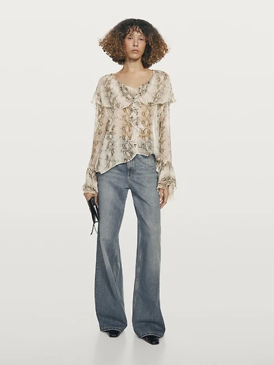 Snakeskin print blouse with ruffles