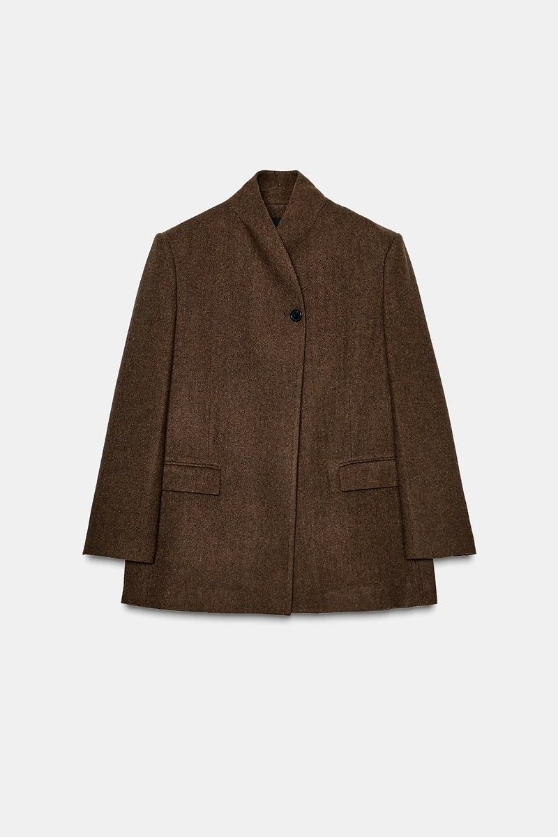 HERRINGBONE WOOL BLEND BLAZER ZW COLLECTION